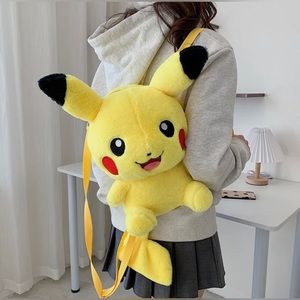 Pika plush cartoon, yellow mouse, Backpack with straps
